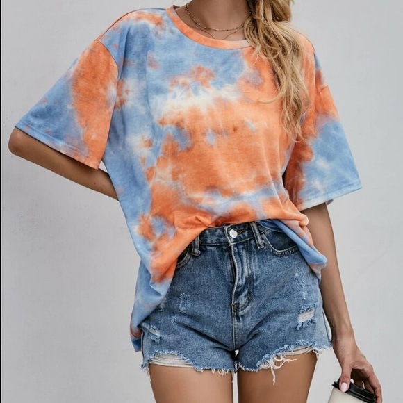 Over Sized Boho Drop Shoulder Tie Dye T-Shirt - Picture 3 of 7